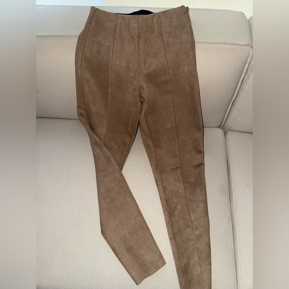Zara Tan Suede-Look High-Waist Pants